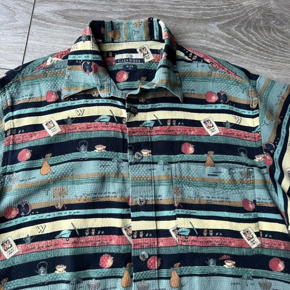 Casa Moda  Fruit Print Short Sleeve Hawaii Button Down Shirt Size M - Picture 6 of 12